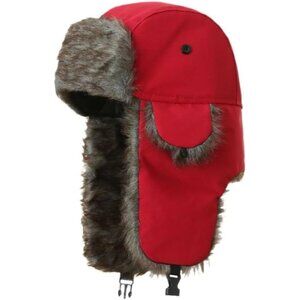 Unisex Red Polyester Snow Skiing Trooper Winter Ear Flaps Classic Trapper Hat